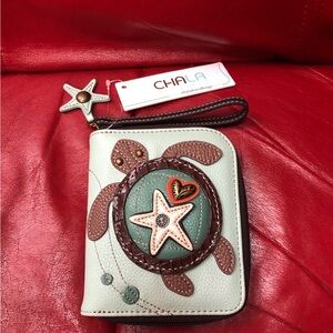 Chala Zip Around Wallet Sea Turtle BlueGreen with Dark Brown